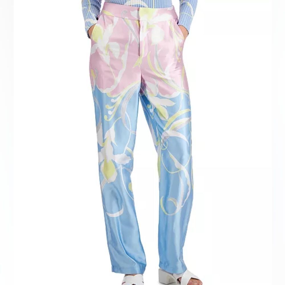 Inc International Concepts Printed Satin Wide-Leg Pants Sz 4